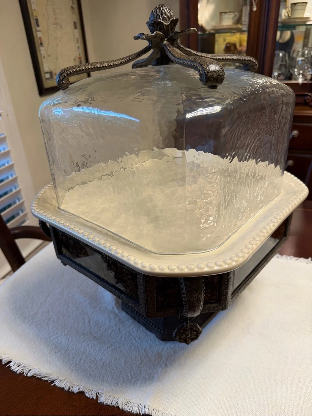 GG Collection Clear Glass Dome with Dark Metal Pedestal